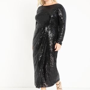 NWT Eloquii Sequin Maxi Dress with Wrap Skirt, Black, Size 20